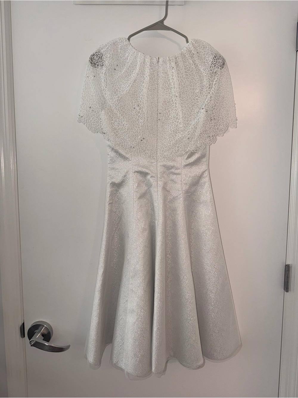 White Lace Yoke A-Line Glimmering Dress - Picture 4 of 8